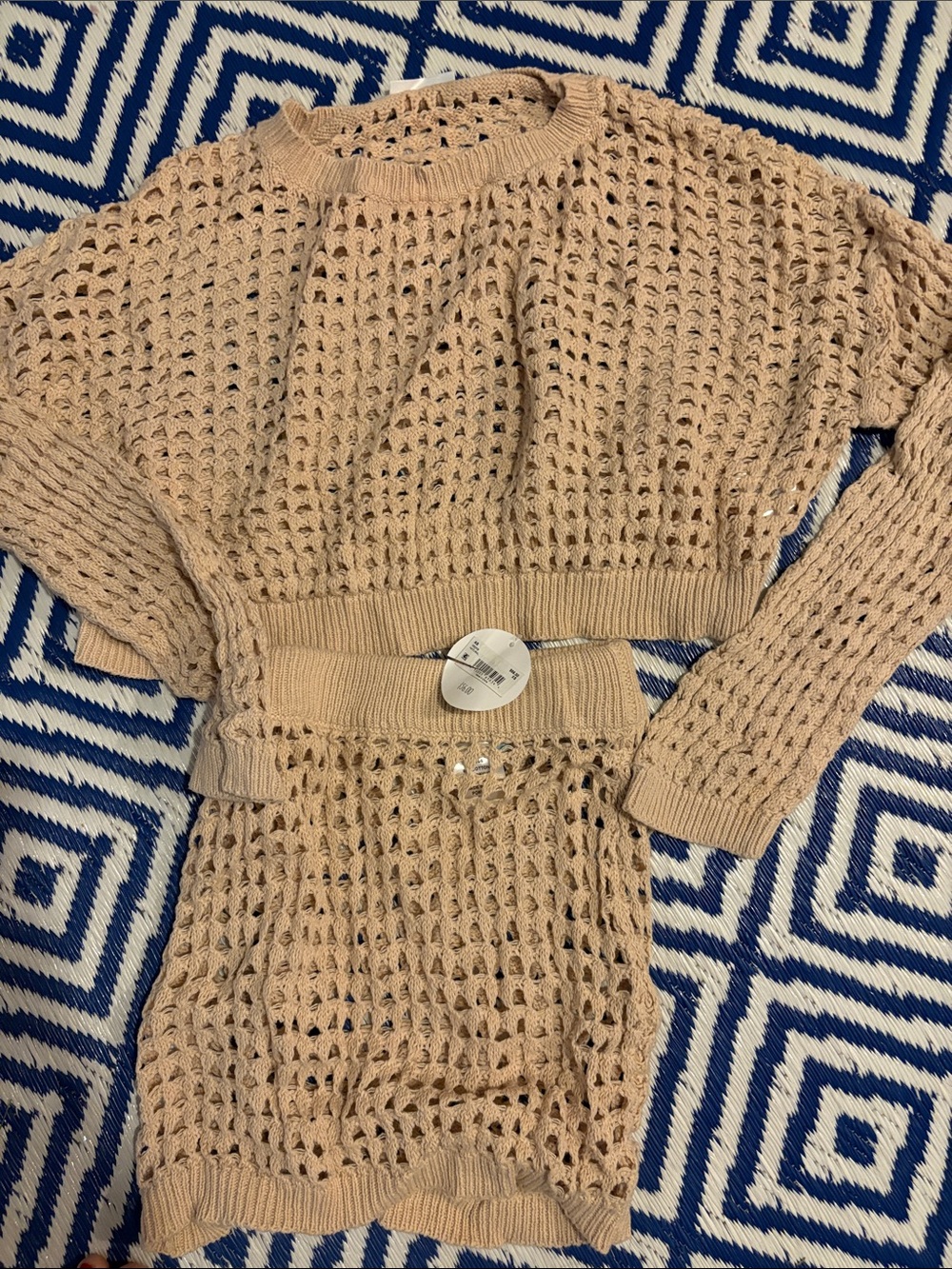 Altar'd State Beige Crochet Swim Coverup skirt & sweater
